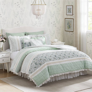 9 Piece Cotton Percale Comforter Set with Decorative Pillows - Aqua