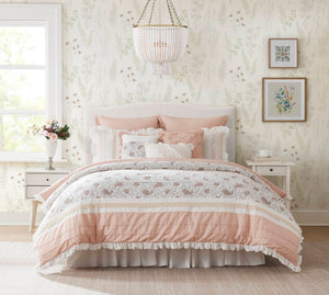 9 Piece Cotton Percale Comforter Set with Decorative Pillows - Blush