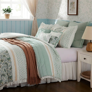 9 Piece Cotton Percale Comforter Set with Decorative Pillows - Aqua