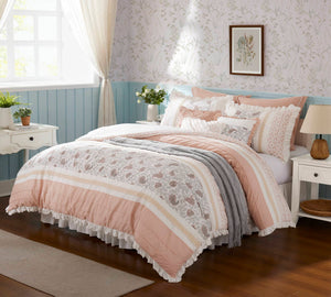 9 Piece Cotton Percale Comforter Set with Decorative Pillows - Blush