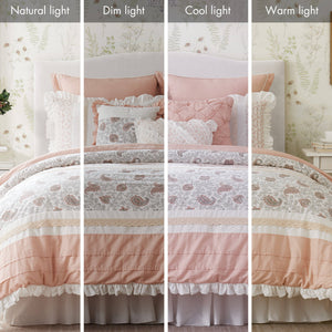 9 Piece Cotton Percale Comforter Set with Decorative Pillows - Blush