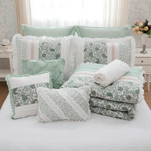 9 Piece Cotton Percale Comforter Set with Decorative Pillows - Aqua