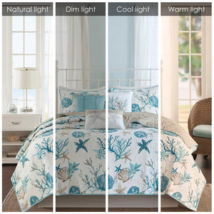 Aqua Cotton Sateen Quilt Set with Throw Pillows - King/Cal King
