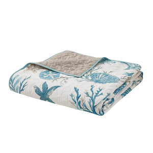 Aqua Cotton Sateen Quilt Set with Throw Pillows - King/Cal King