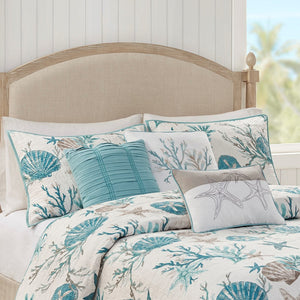 Aqua Cotton Sateen Quilt Set with Throw Pillows - King/Cal King