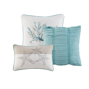 Aqua Cotton Sateen Quilt Set with Throw Pillows - King/Cal King