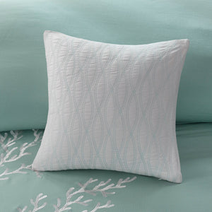 Aqua Duvet Cover Mini Set with White Coral Embroidery - King/Cal King