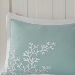 Aqua Duvet Cover Mini Set with White Coral Embroidery - King/Cal King