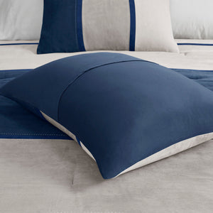 Blue Faux Suede 7 Piece Comforter Set with Coordinated Pillows - California King