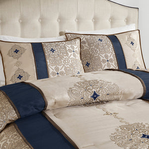 Cal King 7 Piece Jacquard Comforter Set with Throw Pillows