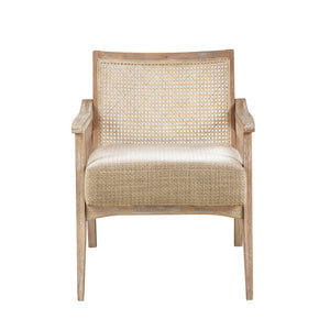 Cane Back Upholstered Accent Chair with Upholstered Seat - Natural