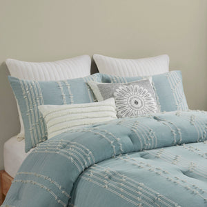 Cotton Jacquard Comforter Set with Reversible Design - Aqua