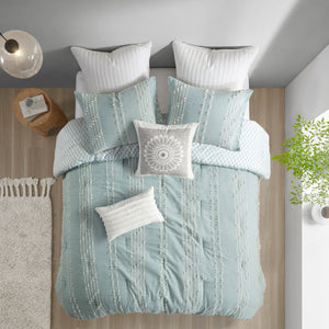 Cotton Jacquard Comforter Set with Reversible Design - Aqua
