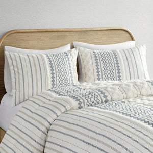 Cotton Printed Duvet Cover Set with Chenille - Full/Queen