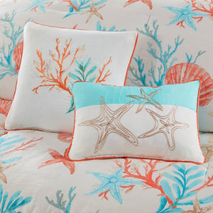 Cotton Sateen Comforter Set with Coastal Motifs - Coral