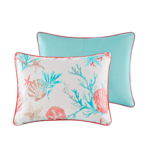 Cotton Sateen Comforter Set with Coastal Motifs - Coral