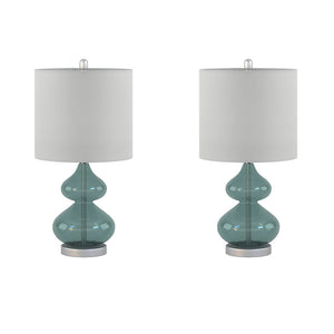 Ellipse Curved Glass Table Lamp Set of 2 with Curved Blue Glass Base - Blue