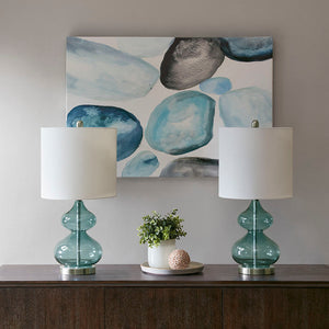 Ellipse Curved Glass Table Lamp Set of 2 with Curved Blue Glass Base - Blue