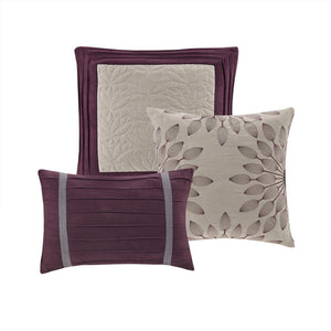 Faux Suede 7 Piece Queen Comforter Set with Embroidered Pillows - Purple