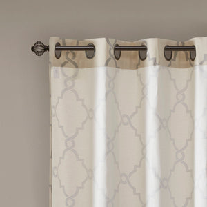 Fretwork Print Grommet Top Window Curtain Panel with Sunlight Filtering - Beige/Grey