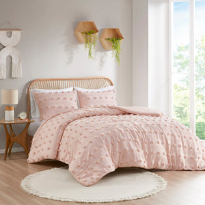 Full/Queen Clip Jacquard Comforter Set with Hypoallergenic Filling - White