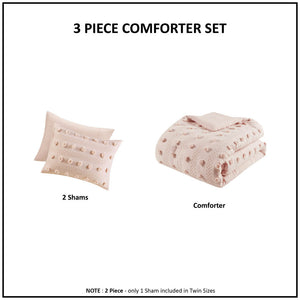 Full/Queen Clip Jacquard Comforter Set with Hypoallergenic Filling - White