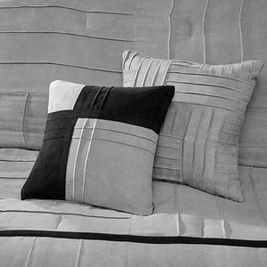 Grey 7 Piece Faux Suede Comforter Set with Pintuck Design - Full