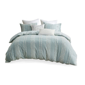 King/Cal King 3 Piece Cotton Jacquard Duvet Cover Set with Reversible Design - Aqua/Ivory