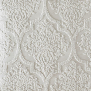 King/Cal King 3 Piece Tufted Cotton Chenille Damask Duvet Cover Set - Off-White