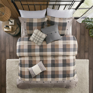 Neutral Herringbone Comforter Set with 15" Drop Bed Skirt - California King