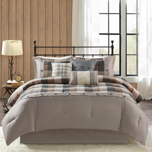 Neutral Herringbone Comforter Set with 15" Drop Bed Skirt - California King