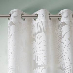 Palm Leaf Burnout Sheer Window Curtain with Antique Silver Grommets - White