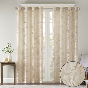 Palm Leaf Burnout Window Sheer Curtain with Palm Leaf Design - Natural