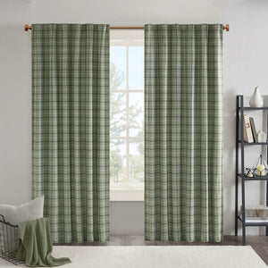 Plaid Rod Pocket and Back Tab Curtain Panel with Fleece Lining Green 50x84