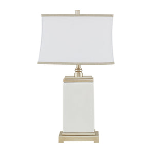 Rectangular Ceramic Table Lamp with Ivory Base & Silver Accents - Ivory