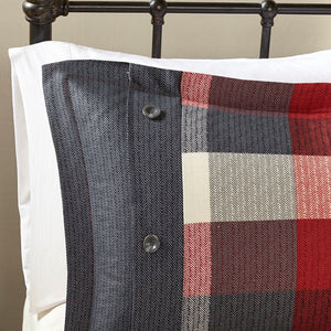 Red Herringbone King Comforter Set with Buffalo Plaid Pattern - 7 Piece