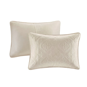 Reversible Bedspread Set with Medallion Quilting - Cream Full/Queen