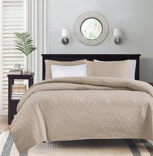 Reversible Quilt Set with Antimicrobial Cotton - Khaki Full/Queen