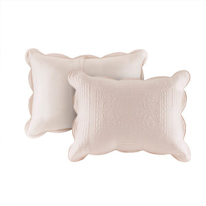 Reversible Scalloped Edge Quilt Set with Lightweight Microfiber - Blush