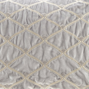 Silver Oblong Velvet Throw Pillow with Hand-Beaded Details - 22x15