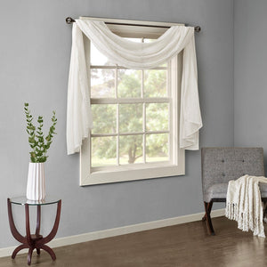 Solid Crushed Sheer Window Scarf with Crushed Detailing - White