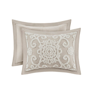 Taupe Cotton Comforter Mini Set with Tufted Chenille Embroidery - King