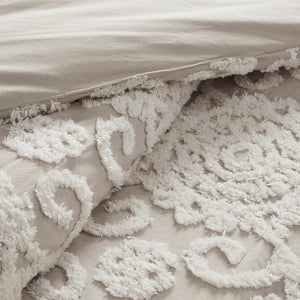 Taupe Cotton Comforter Mini Set with Tufted Chenille Embroidery - King