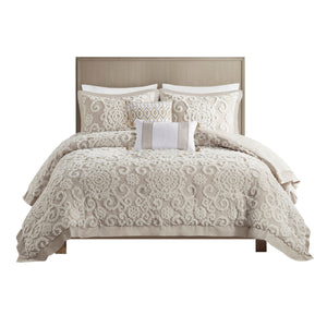 Taupe Cotton Comforter Mini Set with Tufted Chenille Embroidery - King