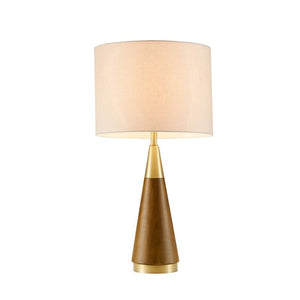 Triangular Table Lamp with Espresso Wood Grain and Linen Shade - Gold & Brown