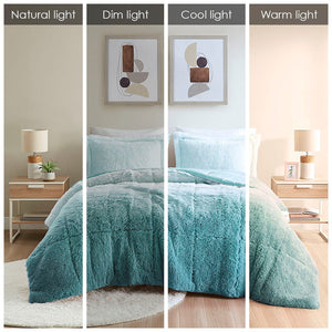 Twin/Twin XL Ombre Shaggy Long Fur Comforter Mini Set with Faux Mink Reverse