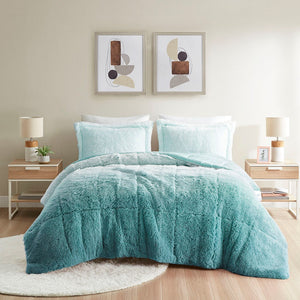 Twin/Twin XL Ombre Shaggy Long Fur Comforter Mini Set with Faux Mink Reverse