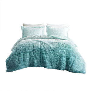 Twin/Twin XL Ombre Shaggy Long Fur Comforter Mini Set with Faux Mink Reverse
