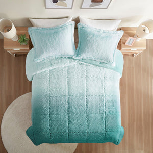 Twin/Twin XL Ombre Shaggy Long Fur Comforter Mini Set with Faux Mink Reverse