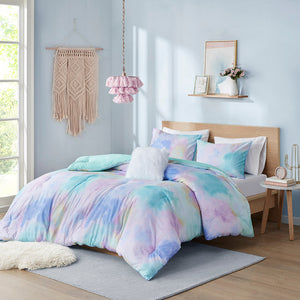Watercolor Tie Dye Comforter Set with Throw Pillow - Twin/Twin XL
